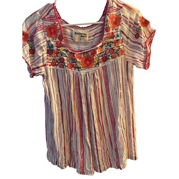 Savanna Jane Womens Squared Neckline Embroidered Top Shirt Sz Small - Picture 1 of 4